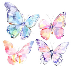 Butterfly collection. Watercolor illustration. Colorful butterflies clipart set. Baby shower design elements. Party invitation, birthday celebration. Spring, summer decor