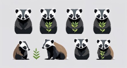 Obraz premium Set bundle of badger minimalist childish style illustration on plain white background