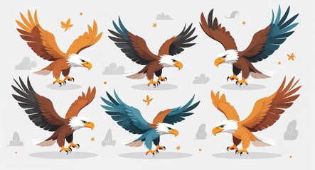 Obraz premium Set bundle of eagle minimalist childish style illustration on plain white background