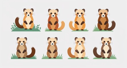 Naklejka premium Set bundle of ferret minimalist childish style illustration on plain white background