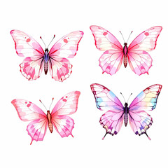 Butterfly collection. Watercolor illustration. Colorful butterflies clipart set. Baby shower design elements. Party invitation, birthday celebration. Spring, summer decor