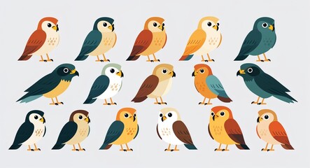 Fototapeta premium Set bundle of hawk minimalist childish style illustration on plain white background