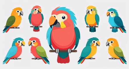 Fototapeta premium Set bundle of parrot minimalist childish style illustration on plain white background