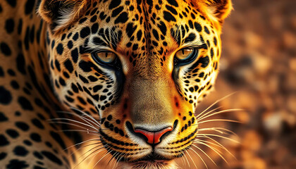 Fototapeta premium A close up portrait of a leopard looking straight ahead