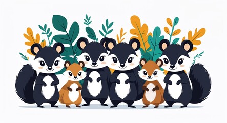 Naklejka premium Set bundle of skunk minimalist childish style illustration on plain white background