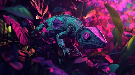 A Robotic Chameleon Hides Among Vivid Tropical Plants