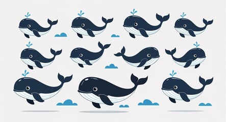Obraz premium Set bundle of whale minimalist childish style illustration on plain white background