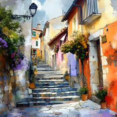 Obraz premium Charming Street Art Watercolor Painting