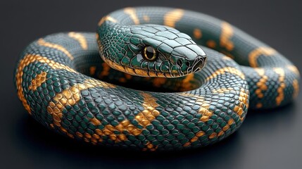 Obraz premium Coiled Green And Gold Snake Closeup