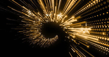 Fototapeta premium Image of light trails and stars on black background