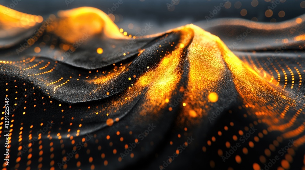 Poster Abstract digital texture featuring flowing waves and glowing particles, ideal for computer graphics and design projects.