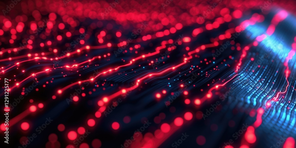 Poster abstract digital texture featuring glowing red and blue lines, creating a futuristic and dynamic vis