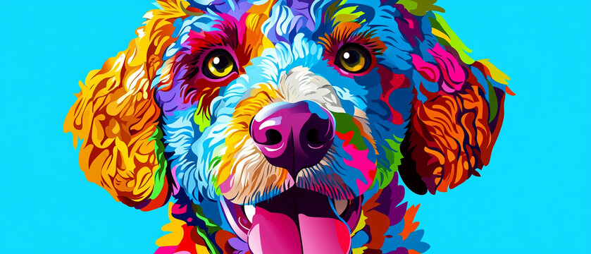Lagotto Romagnolo Dog with Colorful Abstract Coat Vibrant Fur Patterns Playful Expression Unique Canine Beauty Artistic Representation of a Beloved Breed in a Whimsical Style