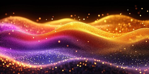 Obraz premium Vibrant abstract texture with flowing waves of purple, orange, and gold, creating a dynamic and modern digital aesthetic.