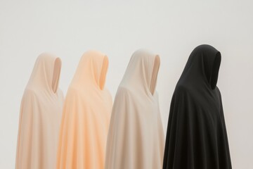 Four Figures Draped in Cloth on White Background