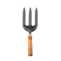 Gardening tool with wooden handle isolated on a white background
