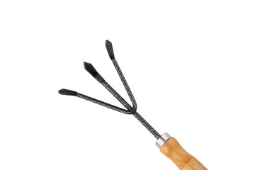 Gardening tool with wooden handle isolated on a white background
