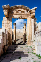 Entrance doorway to the Cathedral, roman doorway with stairs and pillars