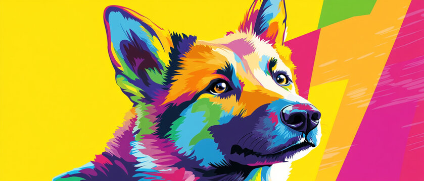 Vibrant Norwegian Buhund Dog with Colorful Abstract Coat Design Showcasing Unique Patterns and Textures Perfect for Art Lovers and Dog Enthusiasts Alike in a Stunning Visual Display