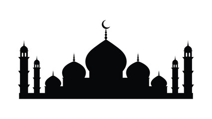 Mosque silhouette icon. Elegant black mosque icon. Design template for Islamic architecture and religious themes. Vector illustration