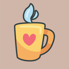 hot drink cup with love sign in outline flat vector design.