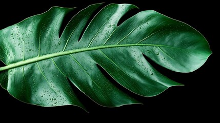 Leaf detail with water droplets against black, used for background, nature theme