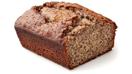 Loaf of banana bread, freshly baked, studio shot, white background, for cookbook use