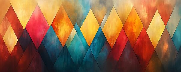 Fototapeta premium Vibrant Abstract Diamond Pattern Background – Colorful Geometric Design for Digital Art & Interiors, digital art, modern interior design, website backgrounds, and branding elements.