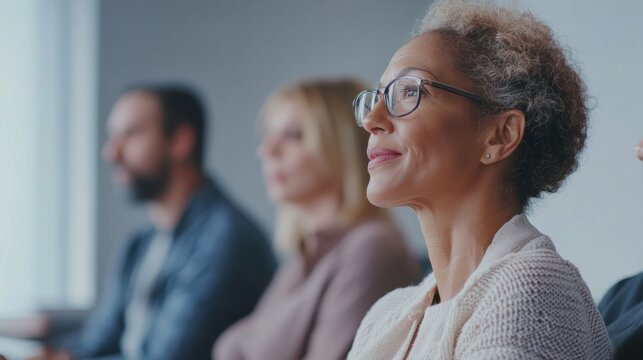 Hypertension patient attending a wellness seminar. Featuring education and health awareness
