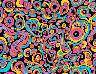 Fototapeta premium 70s psychedelic design, swirling patterns, bold colors, abstract forms.