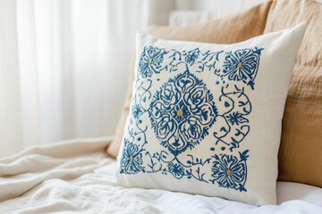 Eid Mubarak Embroidered Pillow isolated on white background