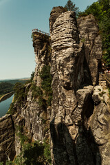 Beautiful views and natural landscapes with rocks from the Saxon Switzerland Mountains in Germany.
