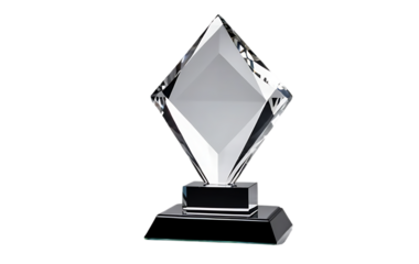Crystal award trophy with diamond isolated on white and transparent background – perfect for achievement and recognition themes