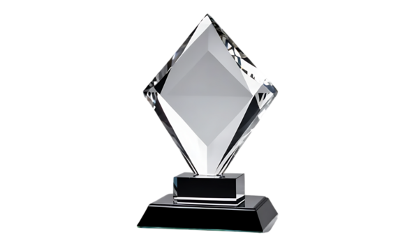 Crystal award trophy with diamond isolated on white and transparent background – perfect for achievement and recognition themes
