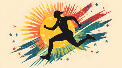 Vibrant vector illustration of an athlete running with the sun in the background

