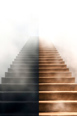 Fototapeta premium split staircase ascending into misty expanse: a visual metaphor of choice and duality