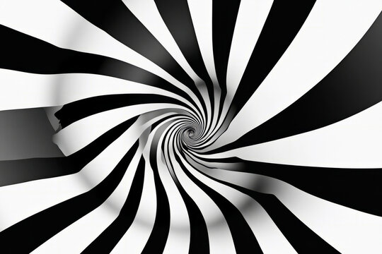 A hypnotic black and white spiral that appears to move when stared at, creating a mind bending optical illusion. The stark contrast heightens the effect.