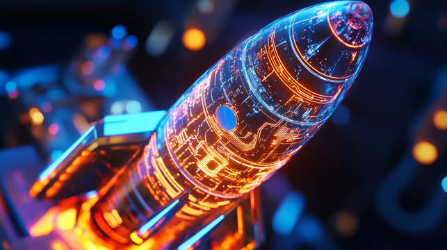 Rocket launch simulation space station 3d model futuristic environment close-up view high-tech concept