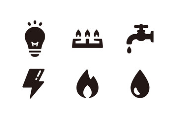 電気ガス水道のライフラインのアイコンセット