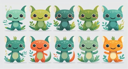 Obraz premium Set bundle of axolotl minimalist childish style illustration on plain white background