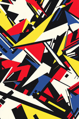 Fototapeta premium A high contrast Bauhaus inspired design with sharp geometric shapes in primary colors, arranged dynamically against a neutral background.