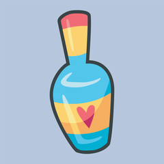 glass bottle with love sign in outline flat vector design.