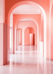 red corridor with columns