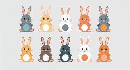 Obraz premium Set bundle of bunny minimalist childish style illustration on plain white background