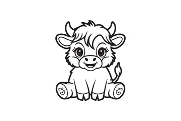Cute Fluffy Calf in Cartoon Style vector