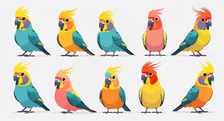 Obraz premium Set bundle of cockatiel minimalist childish style illustration on plain white background