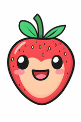 Cute Strawberry Cartoon Character Smiling with Big Eyes and Cheerful Expression