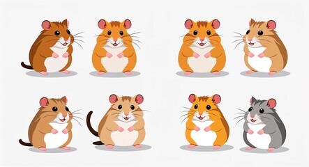 Set bundle of hamster minimalist childish style illustration on plain white background