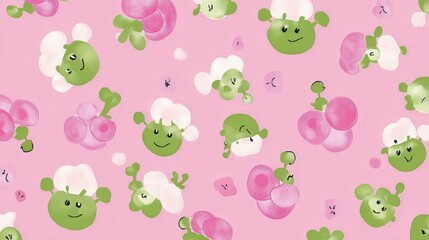 Obraz premium Adorable Cartoon Character Pattern on a Pastel Pink Background