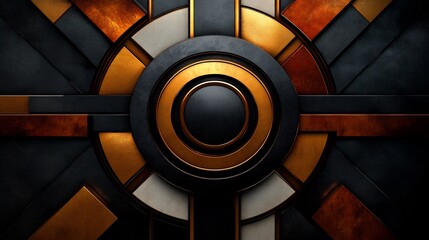 Abstract Geometric Design: Gold, Black, and Copper Metal Textures